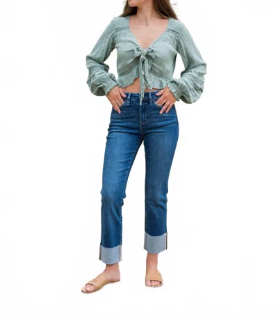 Lovervet Sagacity High Rise Cuff Slim Straight Jeans In Blue