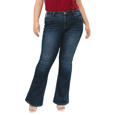 Lovervet Triumphant Mid Rise Flare Jeans - Plus In Dark Wash In Blue