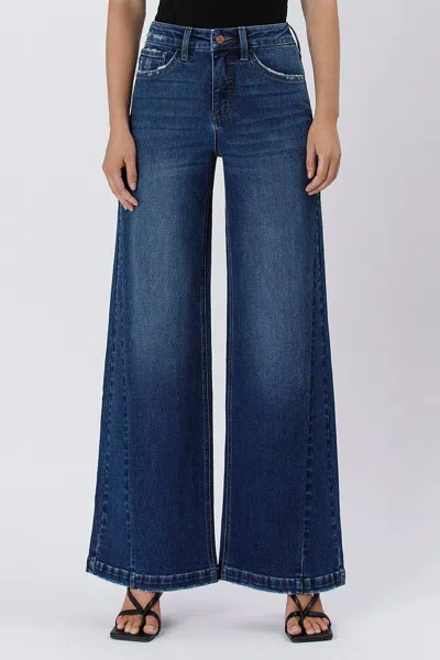 Lovervet Tummy Control High Rise Wide Leg Jeans In Dark Wash In Blue