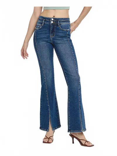 Lovervet Western Star Flare Leg Denim Jeans In Dark Wash In Blue