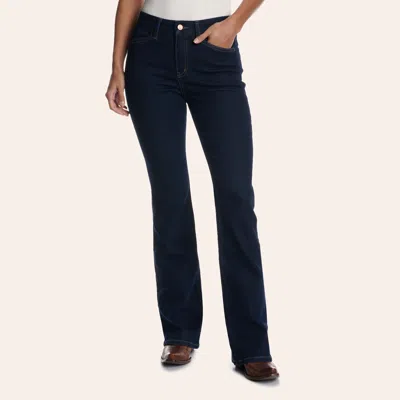 Lovervet Women's Dark Wash Seamless Waistband Trouser Pocket Bootcut Jeans In Blue