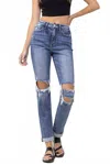 Lovervet Women's Fortuitious Boyfriend Distressed Crop Jean In Med Blue