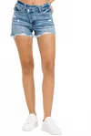Lovervet Women's High-rise Criss-cross Stretch Raw Hem Shorts In Vintage Blue