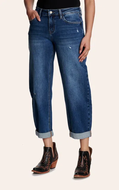 Lovervet Women's Medium Wash Cropped & Cuffed Wide Leg Jeans In Blue