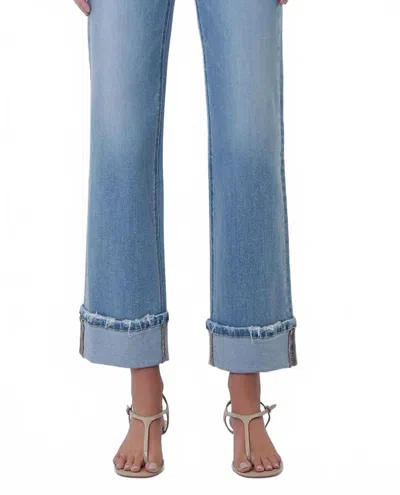 Lovervet Women's Mid Rise Cuffed Slim Wide Leg Jeans In Blue