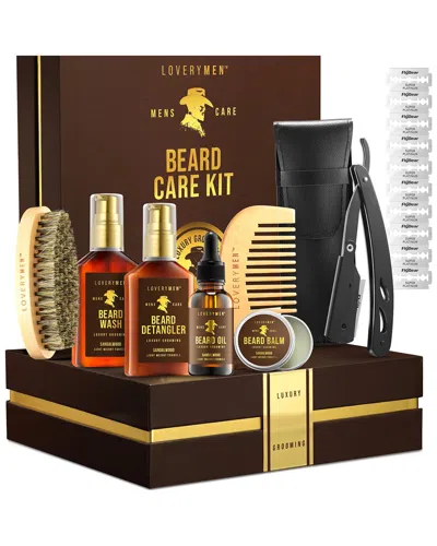 Lovery 13pc Beard Care Kit – Ultimate Grooming Set In Brown