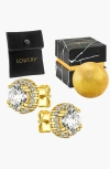 Lovery 14k Gold Earring And Bath Bomb Gift Set In Halo Cubic Zirconia Stud