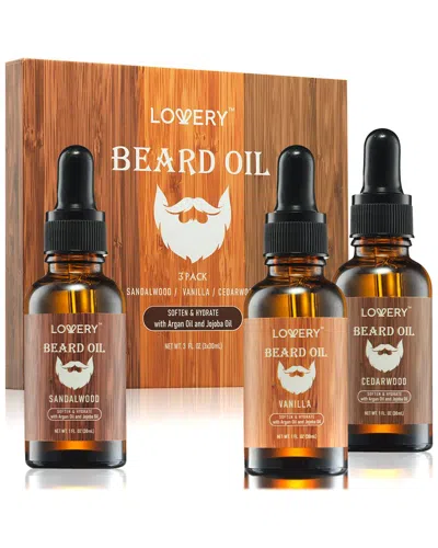 Lovery 3-pack Beard Oil For Men With Argan Oil & Jojoba Oil Gift Set In Brown