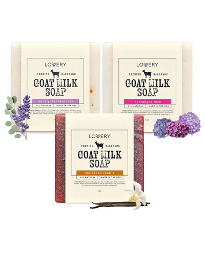 LOVERY LOVERY 3-PACK HANDMADE GOAT MILK SOAP BARS: EUCALYPTUS LAVENDER, MOROCCAN VANILLA, & HYDRANGEA ROSE