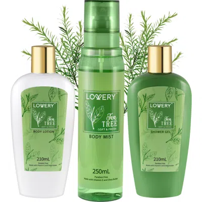 Lovery 3-piece Tea Tree Body Care Set In Green/gold
