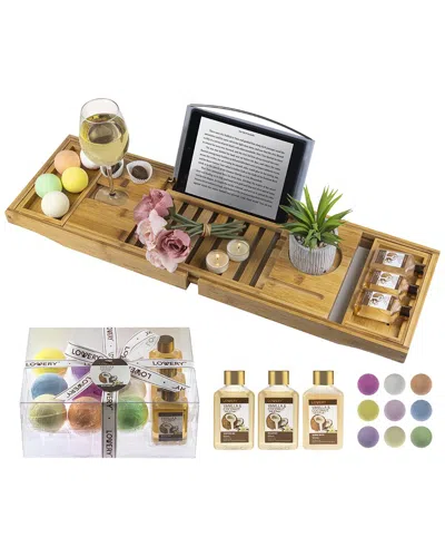 Lovery Bamboo Bathtub Caddy Tray With Bath Bombs In Black