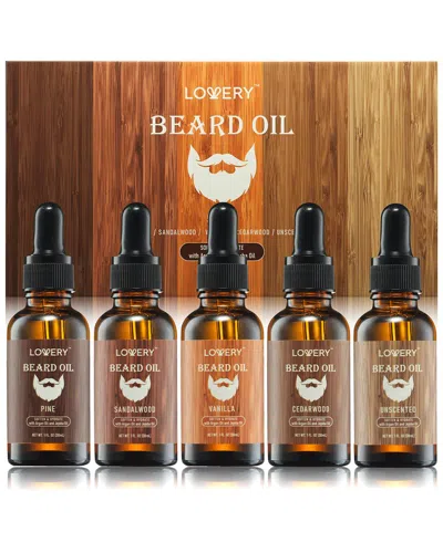 Lovery Beard Oil Premium Grooming Set For Men With Argan & Jojoba Oil - 5 Scent Gift Set In Brown