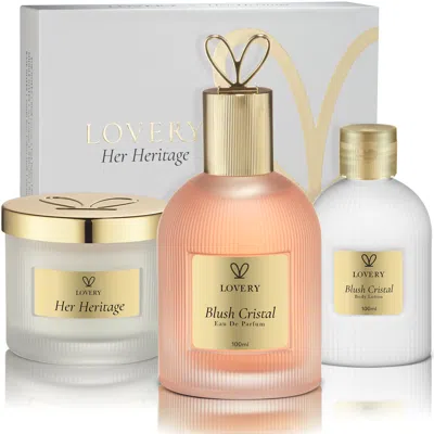 Lovery Blush Cristal Gift Set - Perfume, Lotion & Candle In Blush & Gold Elegance In Neutral