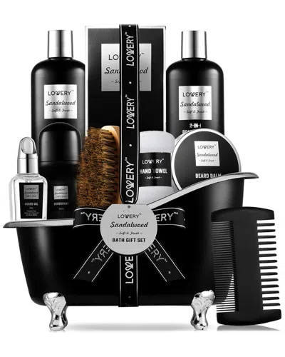 Lovery Deluxe Sandalwood Self Care Grooming Beard Kit, 10pc Bath And Body Relaxing Set In Black
