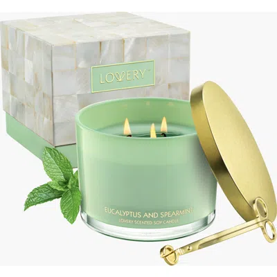 Lovery Eucalyptus & Spearmint Home Candle Gift Set With Wax Trimmer In Light Sage Green