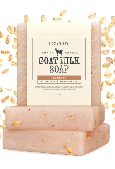 Lovery Pack Of 3 Oatmeal Scented Handmade Goat Milk Soap Bars In White