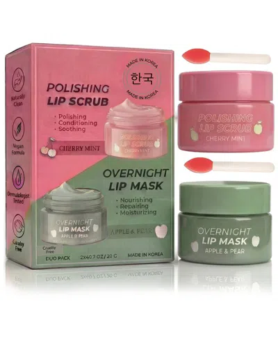 Lovery Korean Skincare Lip Care Duo Set - Cherry Mint Exfoliating Lip Scrub & Apple And Pear Overnig