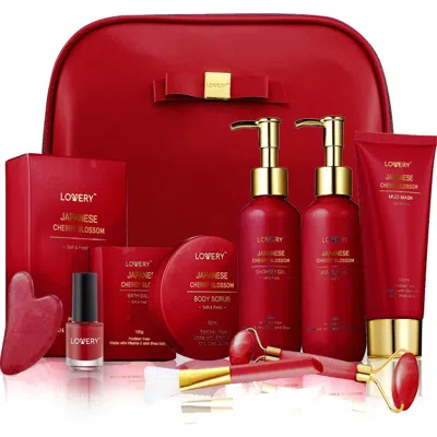Lovery Luxury Japanese Cherry Blossom Bath And Body Beauty Kit With Leather Bag In Multi