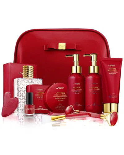 Lovery Luxury Japanese Cherry Blossom Bath & Body Beauty Kit With Leather Bag In Red