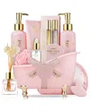 Lovery Luxury Spa Kit, 18pc Pink Rose Relaxing Basket With Perfumes, Gua Sha And More