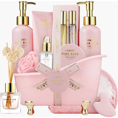 Lovery Luxury Spa Kit, 18pc Relaxing Basket With Perfumes, Gua Sha And More In Pink Rose