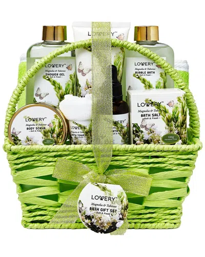 Lovery Magnolia Tuberose Home Spa Kit, 9pc Bath And Body Gift Basket In Green