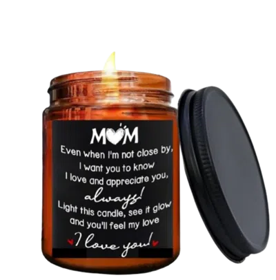Lovery Mothers Day Lavender Scented Soy Wax Candle, Mom...always! I Love You! In Black