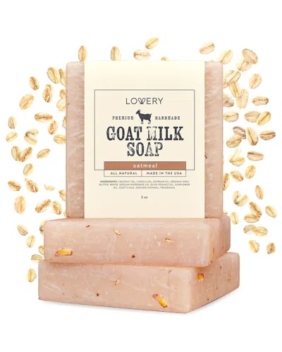 Lovery Pack Of 3 Oatmeal Scented Handmade Goat Milk Soap Bars In Pink