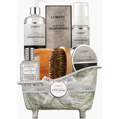 Lovery Premium Bath And Body Beauty Basket, Rosemary Peppermint Home Spa Set In Metallic Silver