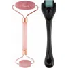 Lovery Rose Quartz Roller And Microneedle Derma Roller Skincare Tool Set