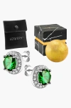 Lovery Sterling Silver Emerald Stud Earrings Bathbomb Gift Set In Emerald Green