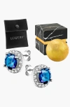 Lovery Sterling Silver Emerald Stud Earrings Bathbomb Gift Set In Sapphire Blue