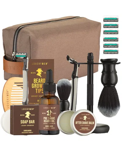 Lovery Ultimate Beard Shaving Kit Wrapped In A Luxury Brown Leather Bag In Multi