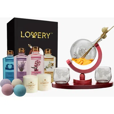 Lovery Whiskey Wine Globe Decanter And Spa Essentials Deluxe Gift Set In Black