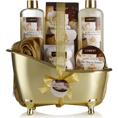 Lovery White Rose & Jasmine 13 Pc Home Spa Gift Basket In Gold