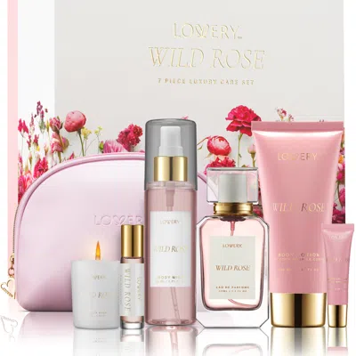 Lovery Wild Rose Bath And Body Care Fragrance Set, 8pc. Luxury Gift Set With Cosmetic Bag In Transparent