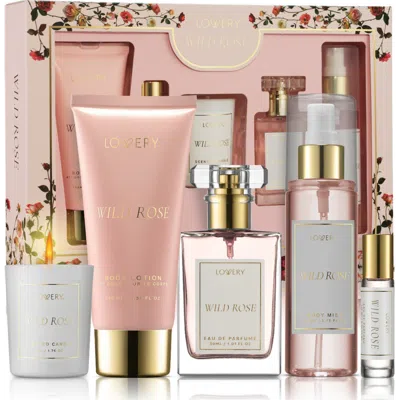Lovery Wild Rose Bath And Body Care Fragrance Set, Luxury Gift Set With Soy Candle And More In Pink
