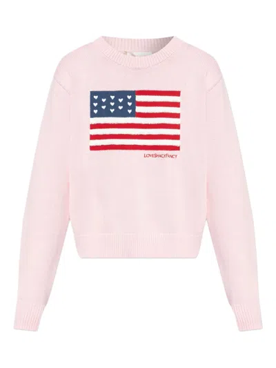 LOVESHACKFANCY BLUSHING FLAG-KNIT SWEATER