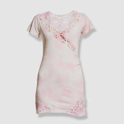 Pre-owned Loveshackfancy $295  Women's Pink Mildred Mini Tie-dye T-shirt Dress Size Medium