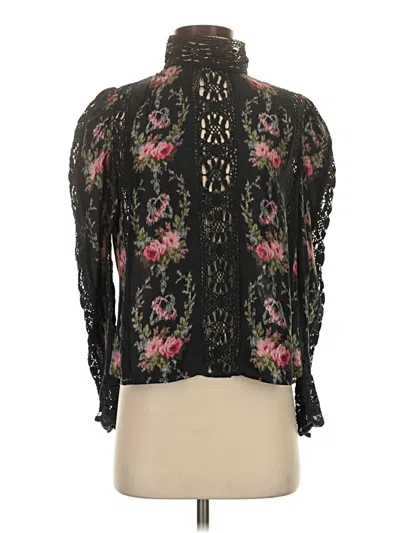 Pre-owned Loveshackfancy 3/4 Sleeve Silk Top Black Mock Neckline Tops