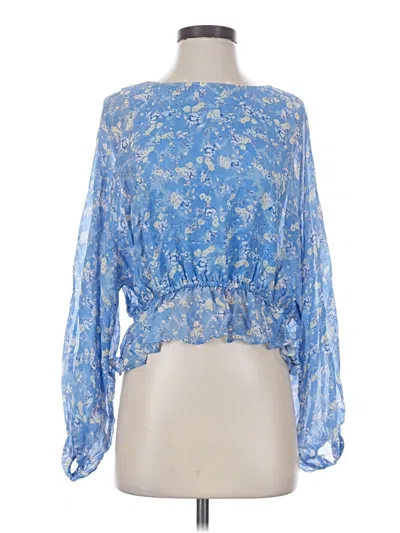 Pre-owned Loveshackfancy 3/4 Sleeve Silk Top Blue Boatneck Tops