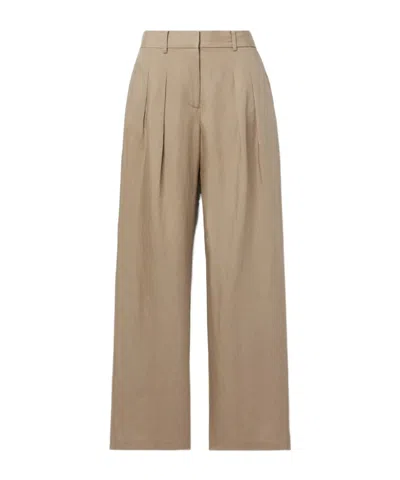 Loveshackfancy Adams Pleated Lyocell And Linen-blend Wide-leg Pants In Brown