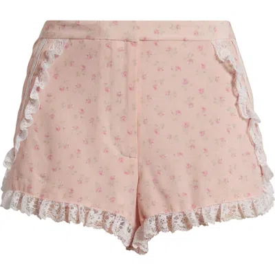 Loveshackfancy Adna Floral Print Lace Shorts In Pink