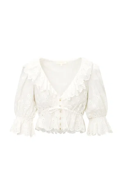 Loveshackfancy Adraline Jardin Eyelet Crop Top In White