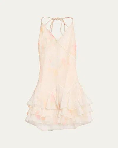 Loveshackfancy Adrinette Floral Tiered Mini Dress In White
