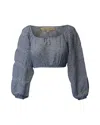 Loveshackfancy Albertina Floral Crop Top In Light Blue Cotton