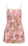 Loveshackfancy Aleria Floral-embellished Tulle Mini Dress In Rose Gold