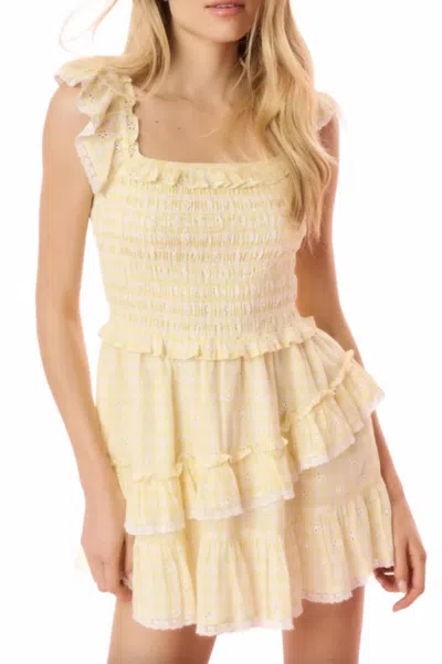 Loveshackfancy A-line Gingham Eyelet Mini Dress In Honeycomb In Yellow