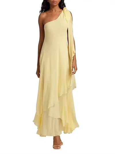 Loveshackfancy Alliara Asymmetric Draped Maxi Dress In Citron In Yellow