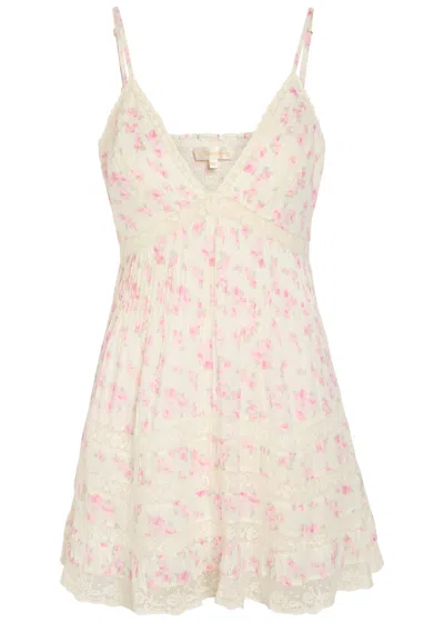 Loveshackfancy Alonna Floral-print Cotton Mini Dress In Neutral